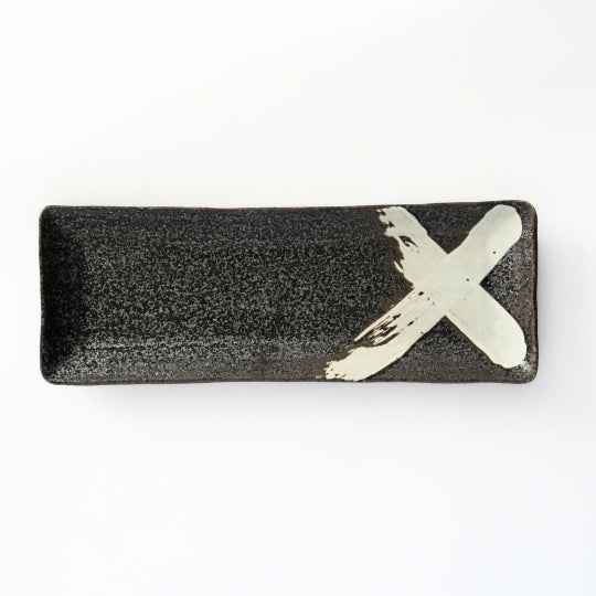 Black Glaze White Brush Rectangular Platter