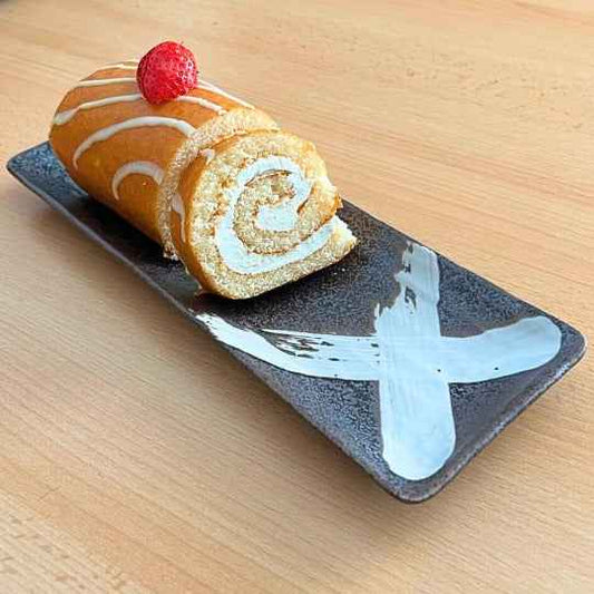 Black Glaze White Brush Rectangular Platter