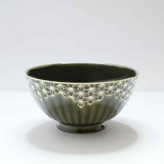 Mino Ware Hemp Leaf Ceramic Rice Bowl