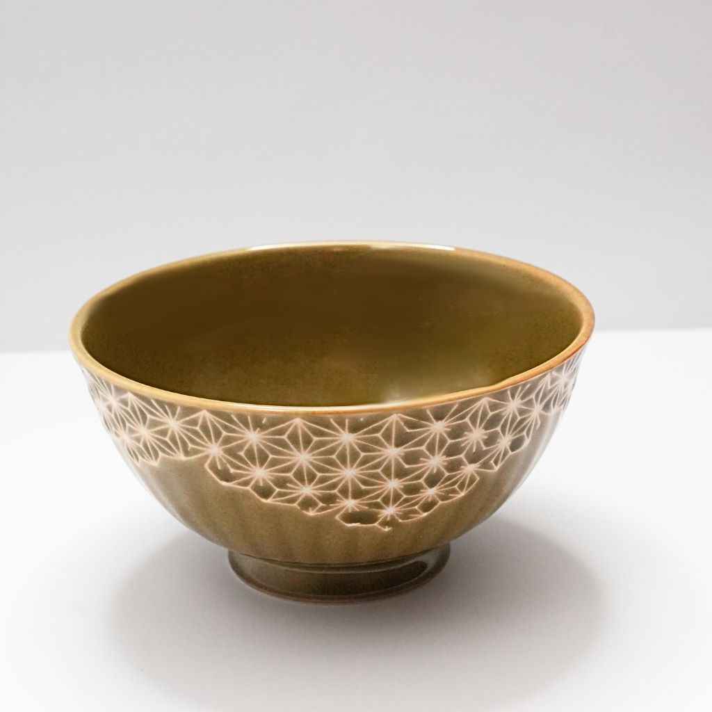 Mino Ware Hemp Leaf Ceramic Rice Bowl