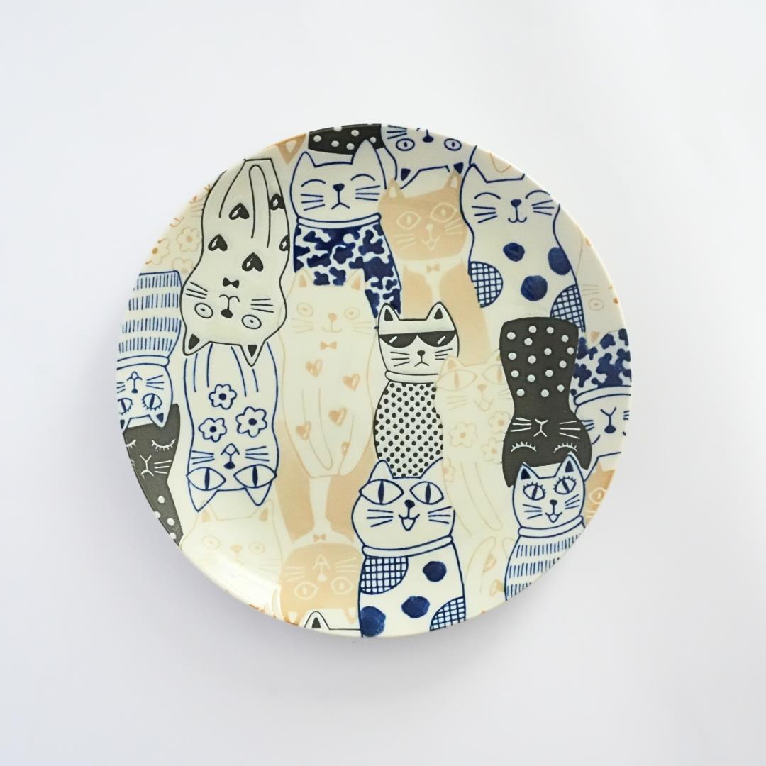 Mino Ware Awakasa Cats Downtown Story Dinner Plate