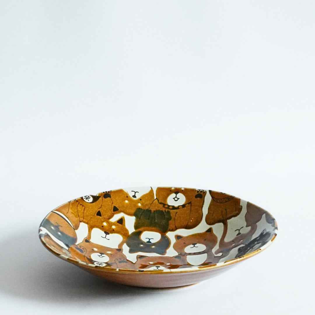 Mino Ware Japanese Shiba Dogs Ceramic Dinner Plate