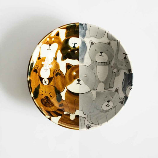 Mino Ware Japanese Shiba Dogs Ceramic Salad Bowl