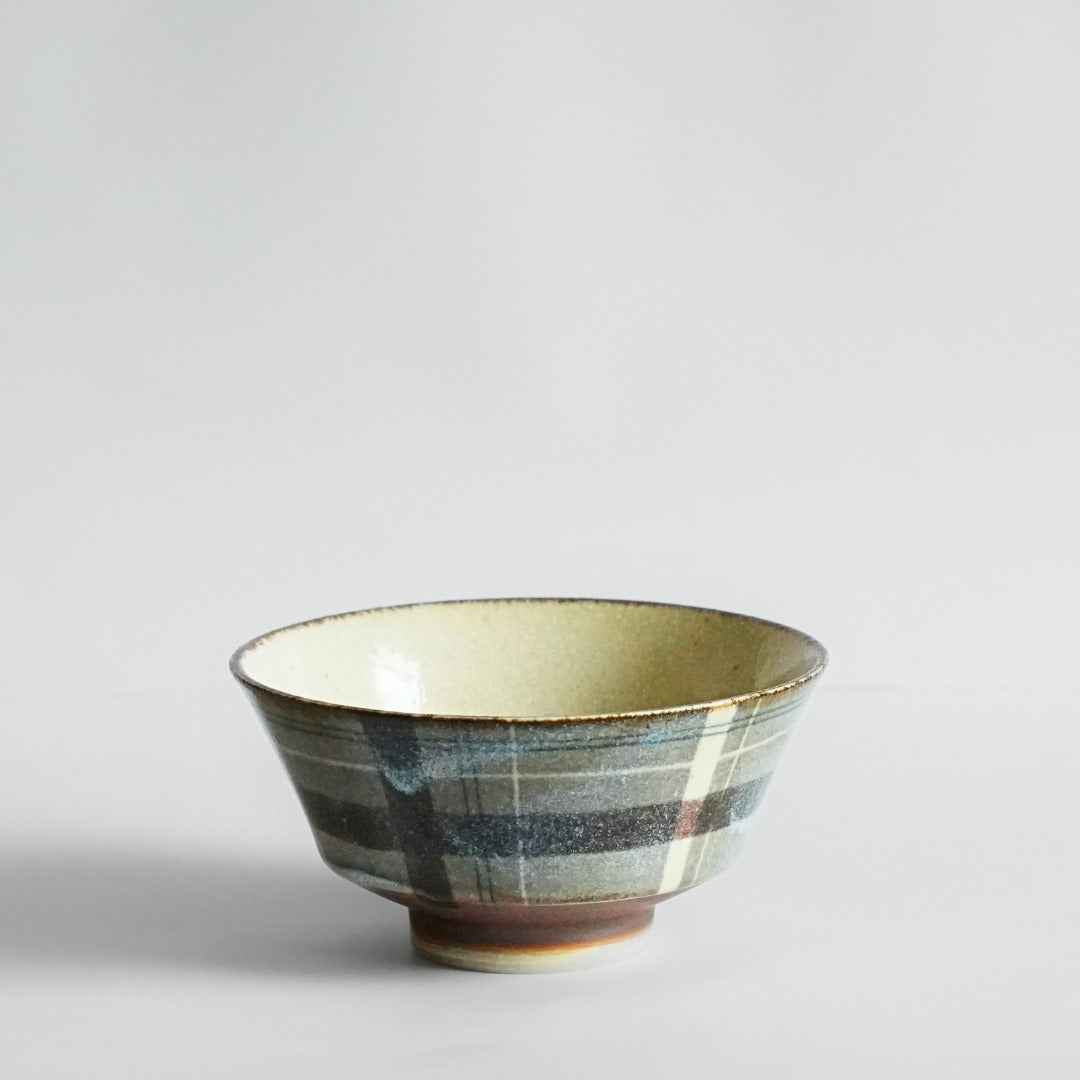 Unofu Glaze Mino Ware Checkered Pattern Donburi Bowl