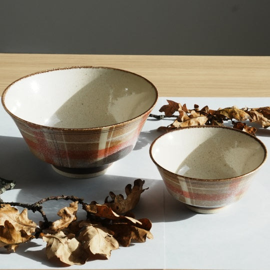 Unofu Glaze Mino Ware Checkered Pattern Donburi Bowl- Food- Brown