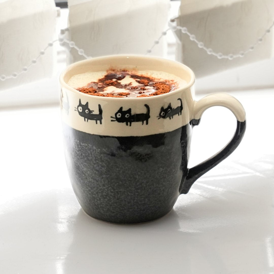 Big Eye Black Cat Ceramic Mug-food