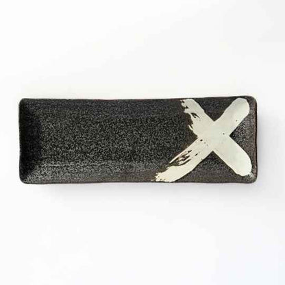 Black Glaze White Brush Rectangular Platter