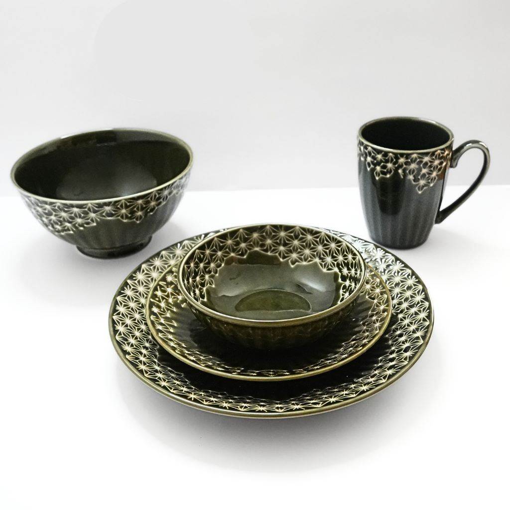 Mino Ware Hemp Leaf Ceramic Dinner Set