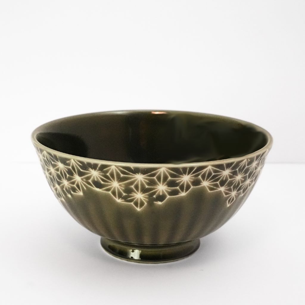 Mino Ware Hemp Leaf Ceramic Rice Bowl