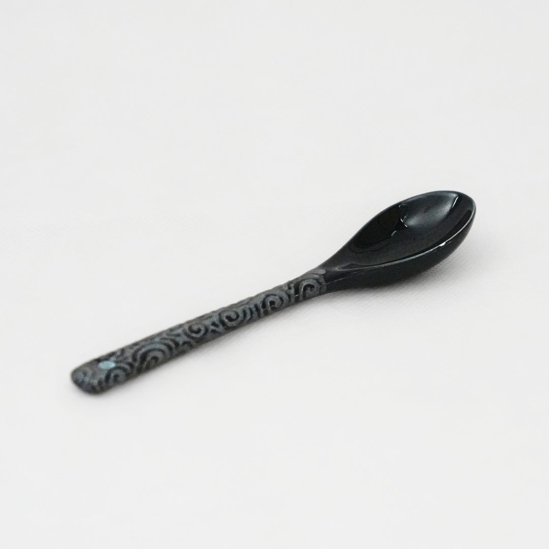 Japanese Karakusa Pattern Porcelain Tea Spoon - Black