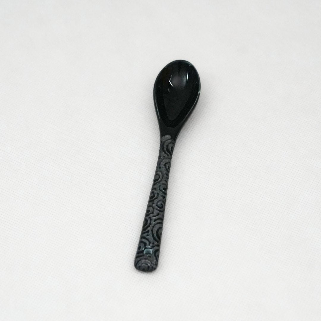 Japanese Karakusa Pattern Porcelain Tea Spoon - Black top