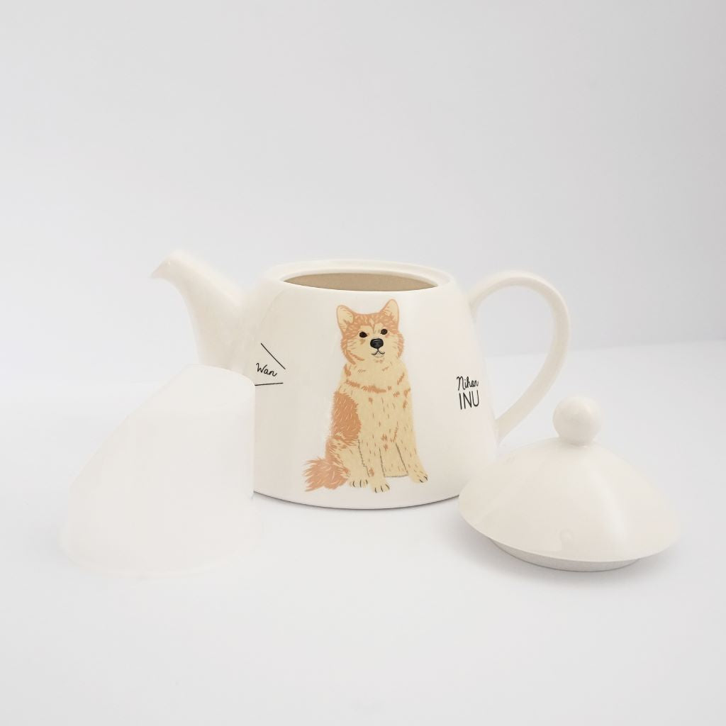 Japanese Porcelain Dog Teapot - Akita Inu - full set