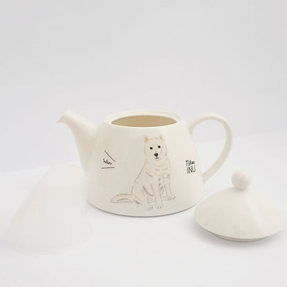 Japanese Porcelain Dog Teapot - Hokkaido Inu - full set