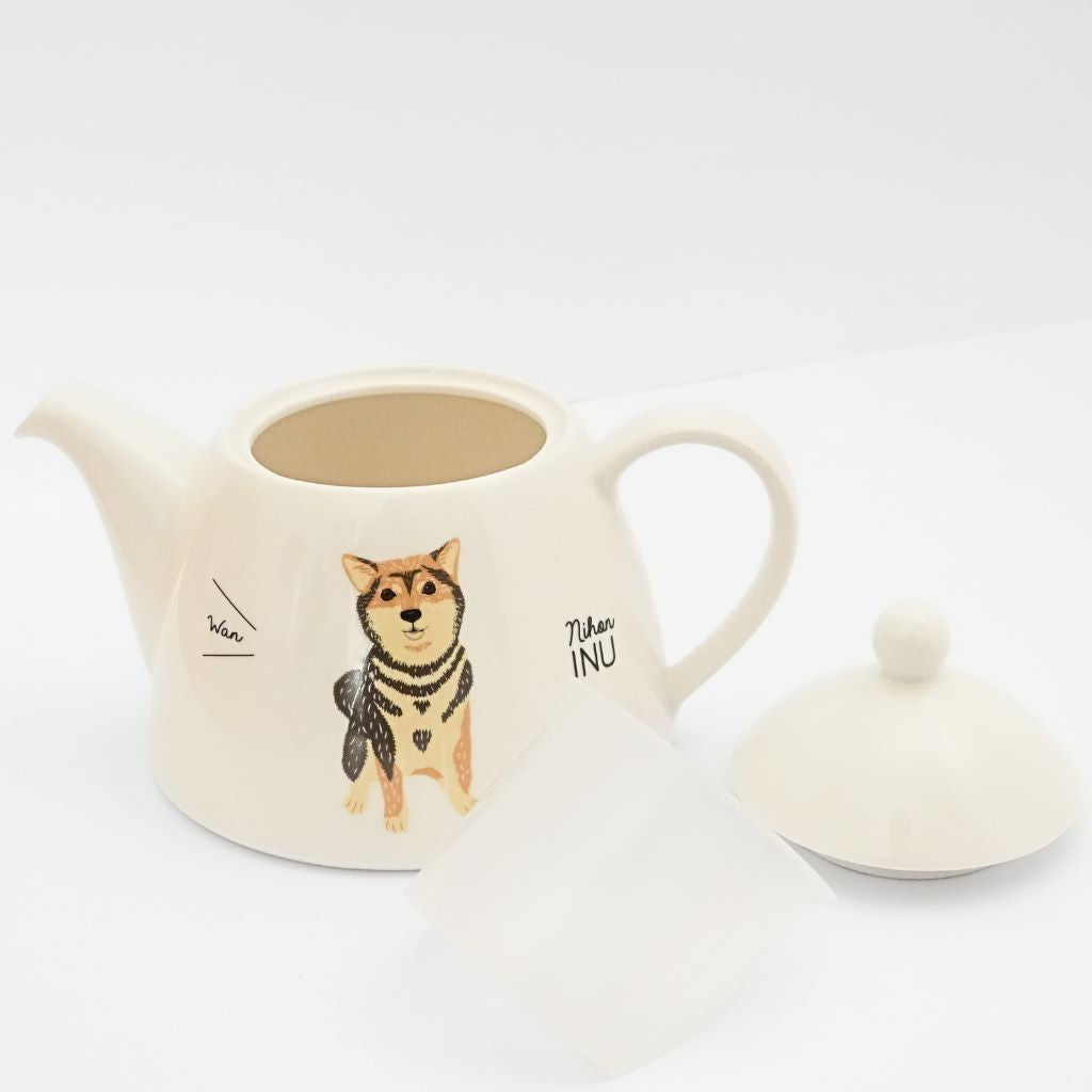 Japanese Porcelain Dog Teapot - Shiba Inu - full set