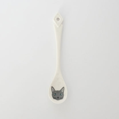 Japanese Porcelain Cat Tea Spoon - Grey