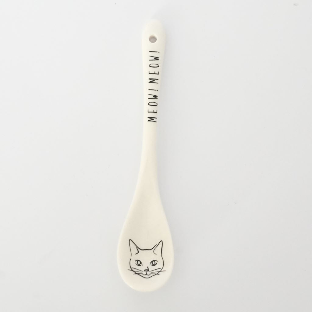 Japanese Porcelain Cat Tea Spoon - White