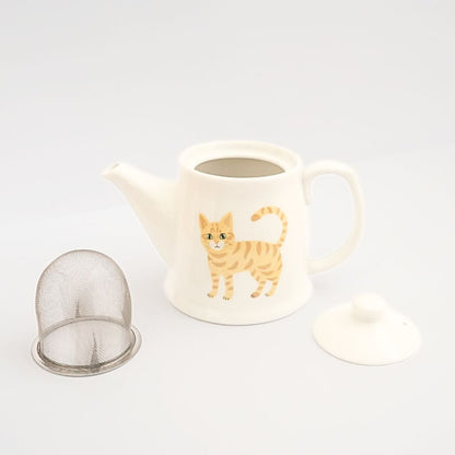 Japanese Porcelain Cat Teapot - Yellow - full set