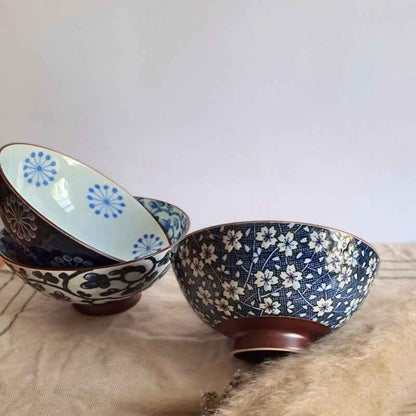 Japanese Porcelain Floral Pattern Rice Bowl