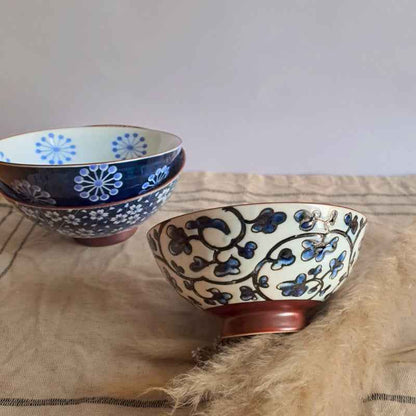 Japanese Porcelain Floral Pattern Rice Bowl