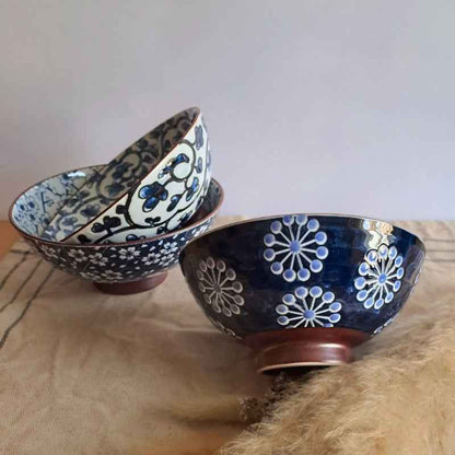 Japanese Porcelain Floral Pattern Rice Bowl