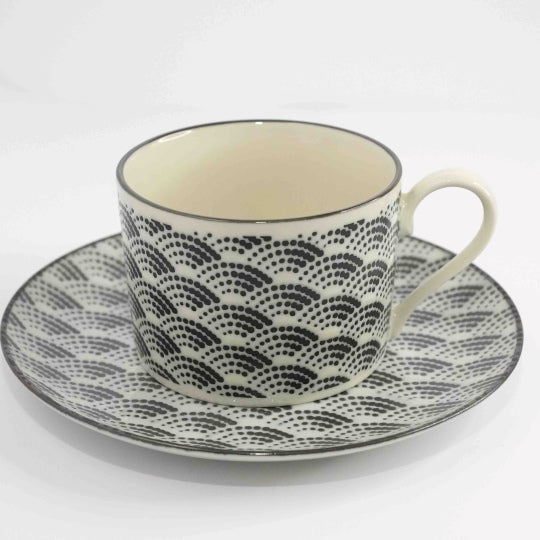 Komon Japanese Ceramic Tea Set wave pattern coffee mug with saucer