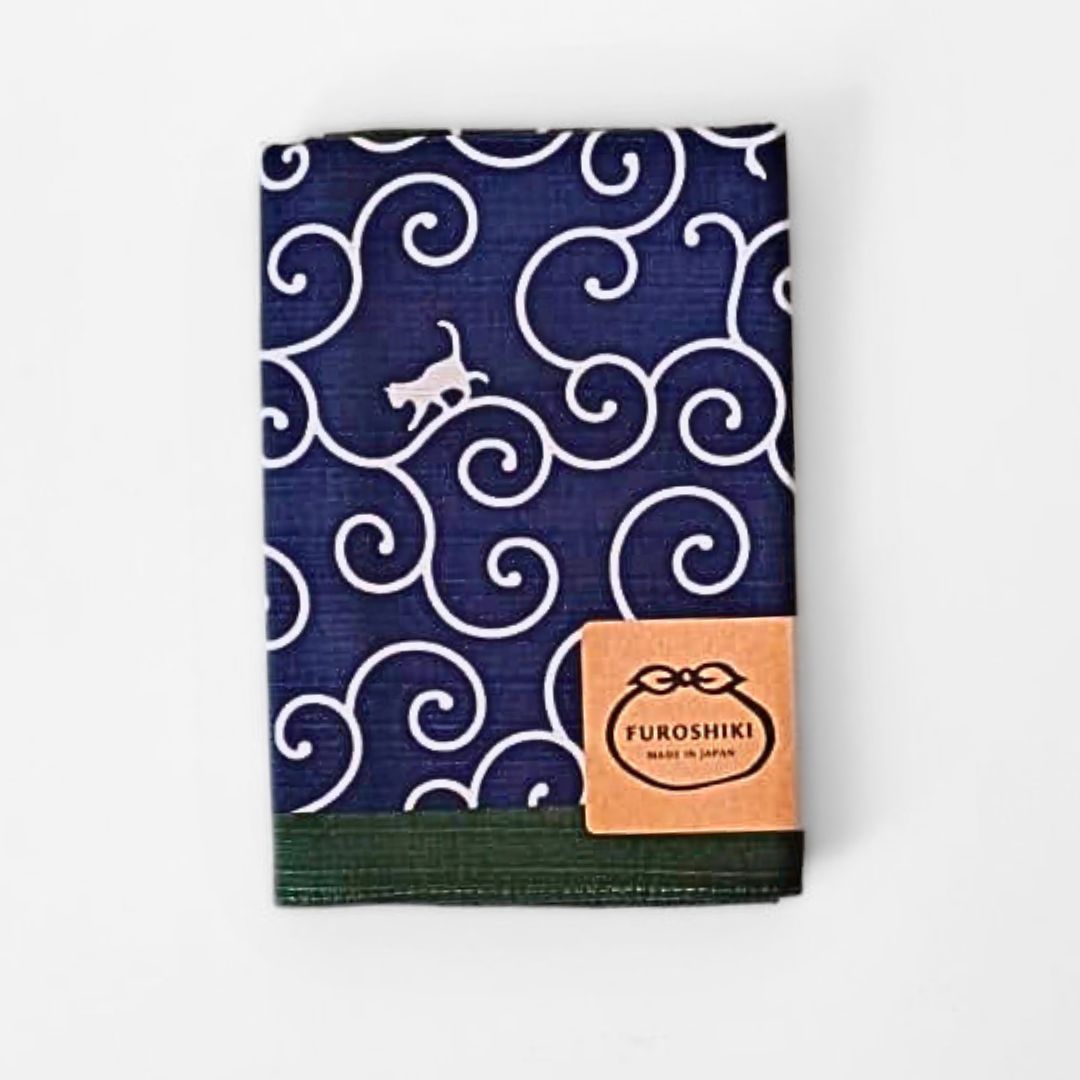 Midnight Karakusa & Cat Japanese Furoshiki Wrapping Cloth