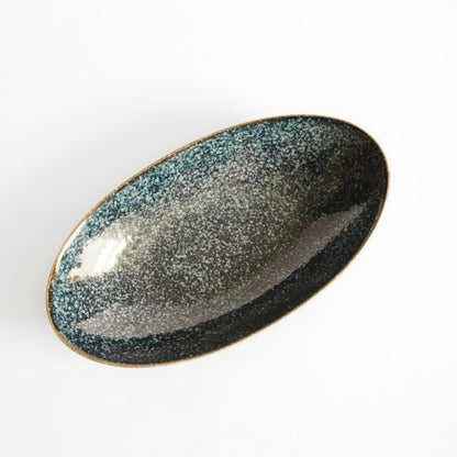 Mino Ware Main Dish Oval Bowl - Blue top