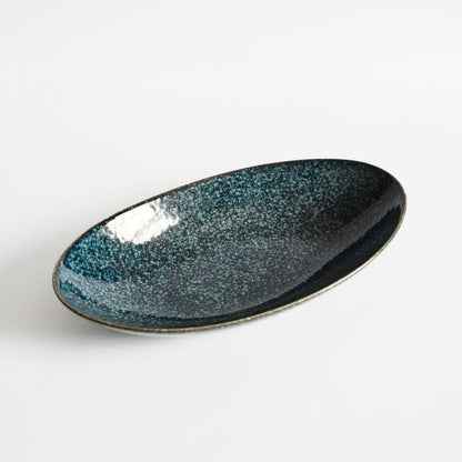 Mino Ware Main Dish Oval Bowl - Blue Wide