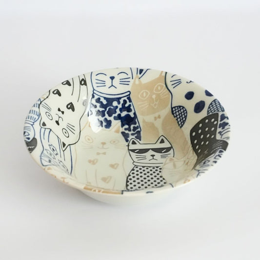 Mino Ware Awakasa Cats Downtown Story Rice Bowl - side