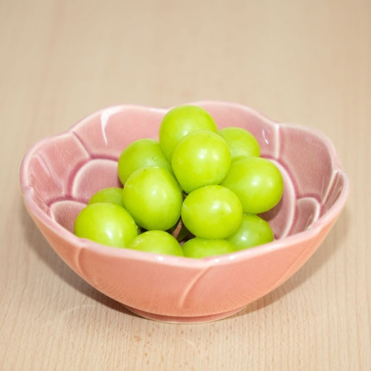 Mino Ware Floral Serving Bowl with Japanese green grapes