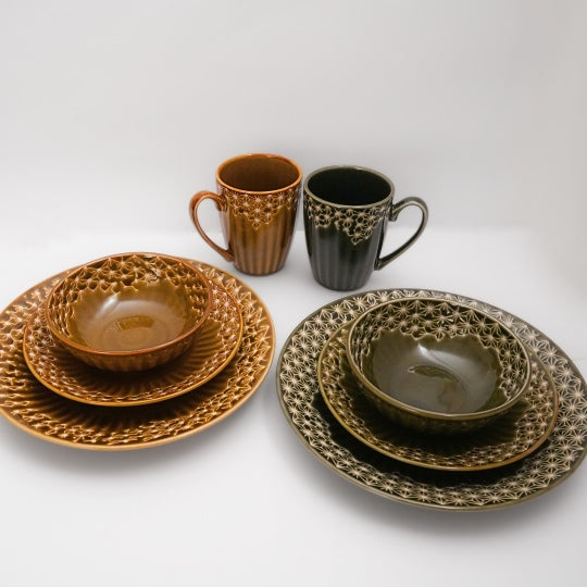 Mino Ware Hemp Leaf Ceramic Dinner Set