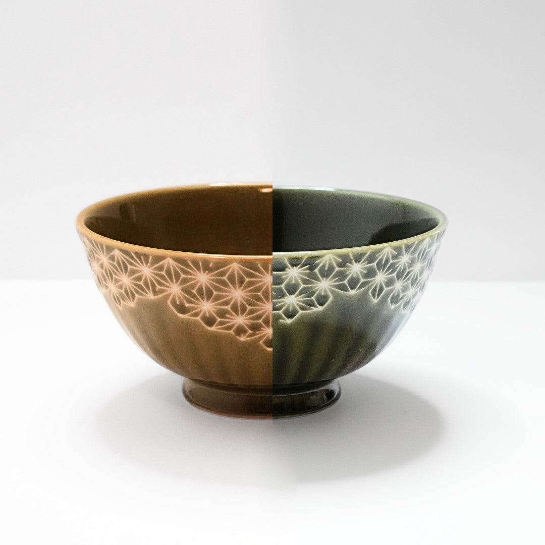 Mino Ware Hemp Leaf Ceramic Rice Bowl