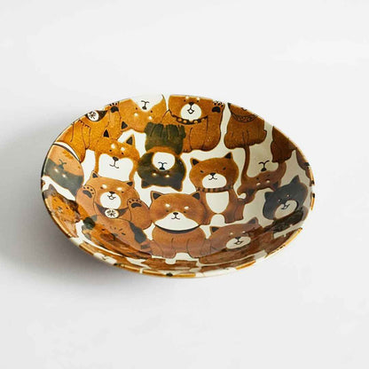 Mino Ware Japanese Shiba Dogs Ceramic Dinner Plate