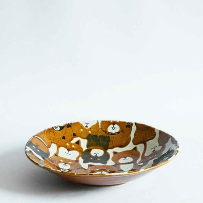 Mino Ware Japanese Shiba Dogs Ceramic Dinner Plate