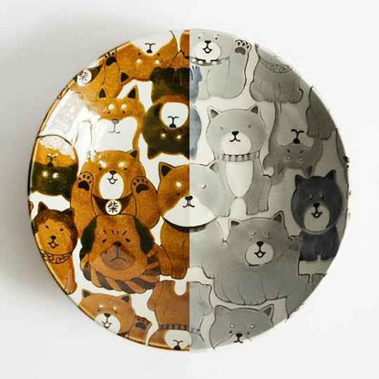 Mino Ware Japanese Shiba Dogs Ceramic Dinner Plate