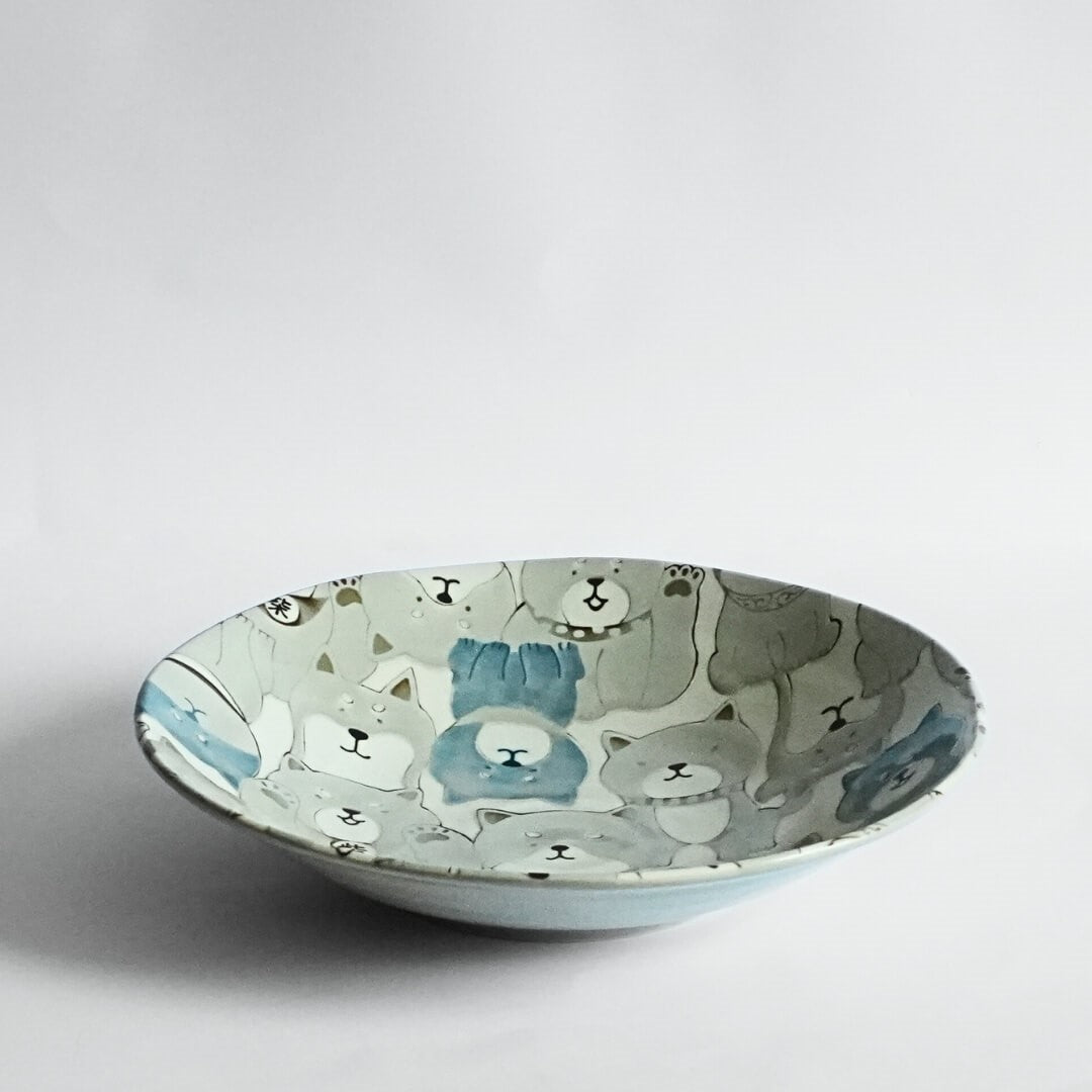 Mino Ware Japanese Shiba Dogs Ceramic Grey Dinner Plate - side