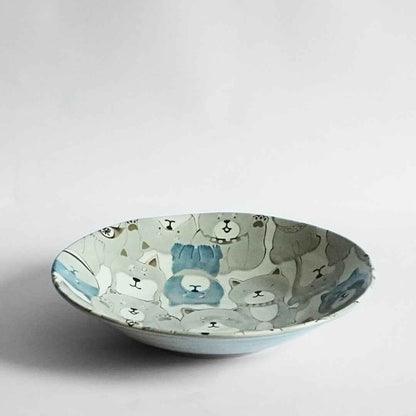 Mino Ware Japanese Shiba Dogs Ceramic Dinner Plate