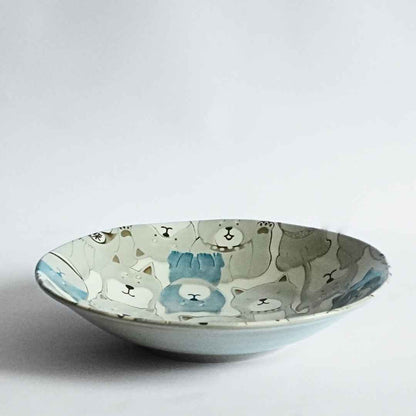 Mino Ware Japanese Shiba Dogs Ceramic Dinner Plate