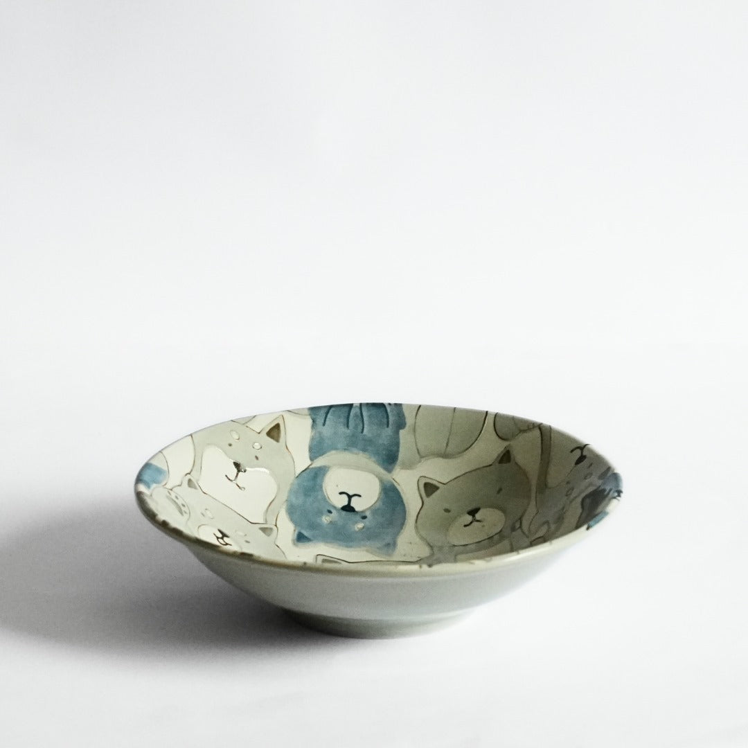 Mino Ware Japanese Shiba Dogs Grey Ceramic Salad Bowl - side 2