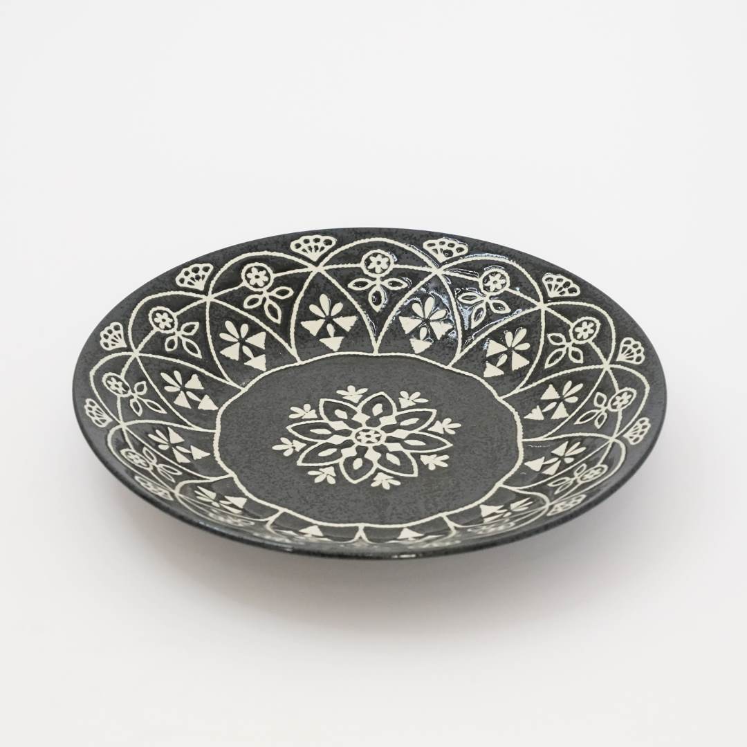 Moroccan Style Ceramic Dinner Plate - Black - side
