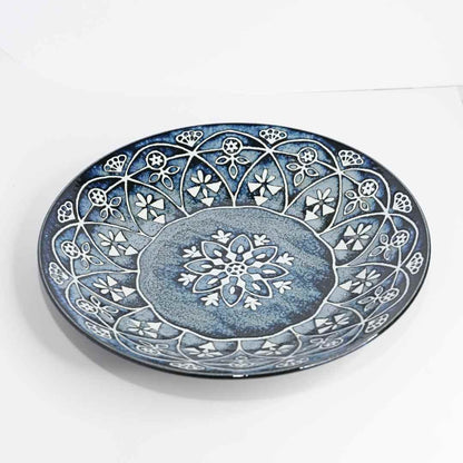 Moroccan Style Ceramic Dinner Plate - Blue - side