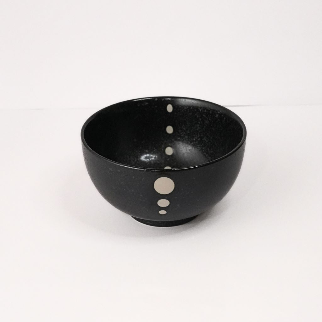 Mino Ware Polka Dot Ceramic Black Rice Bowl - side