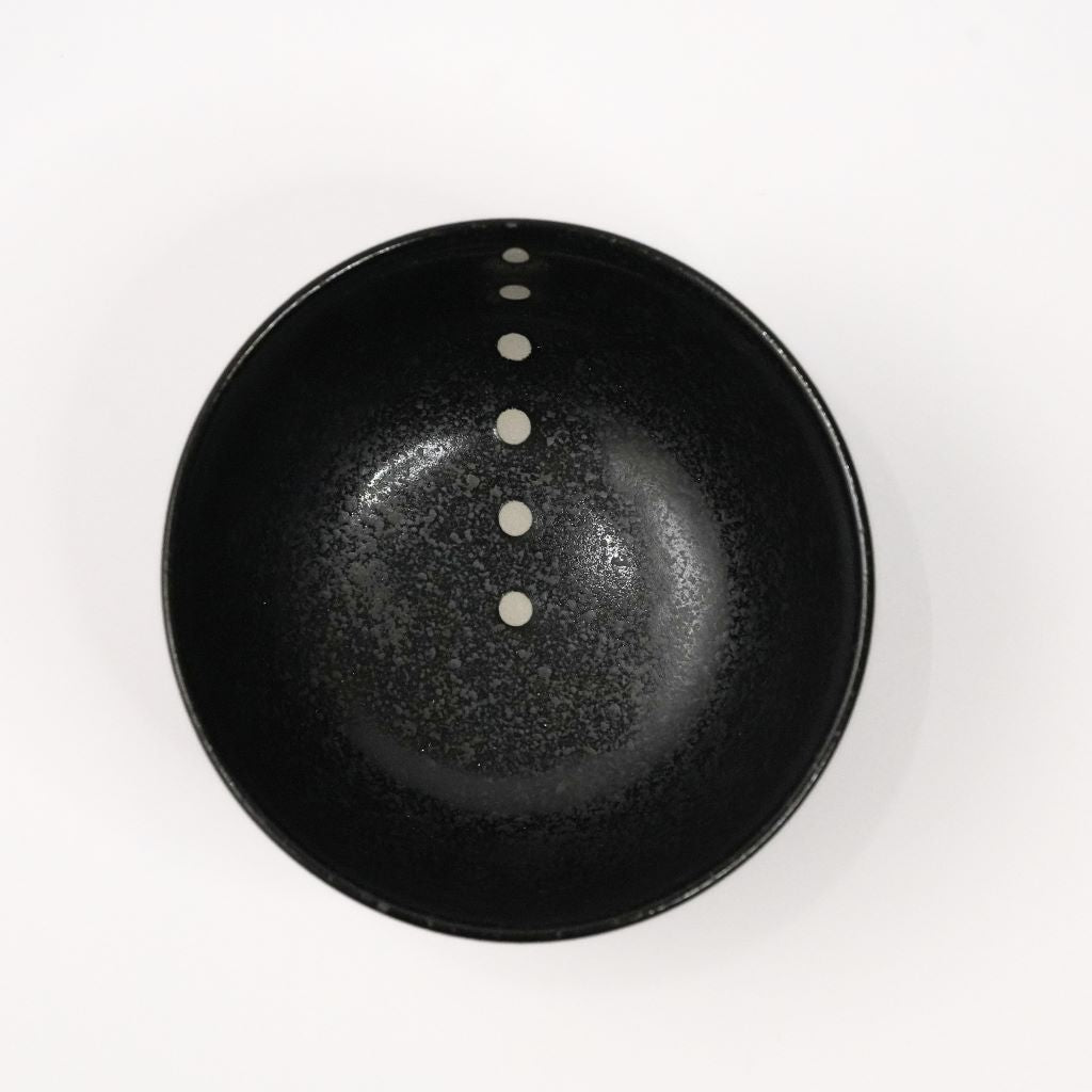 Mino Ware Polka Dot Ceramic Black Rice Bowl - top