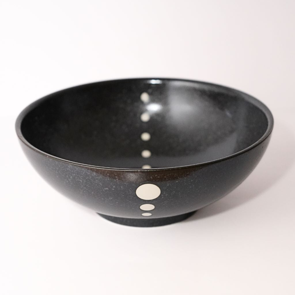 Polka Dot Porcelain Rice Bowl - Black (21.3cm) - side