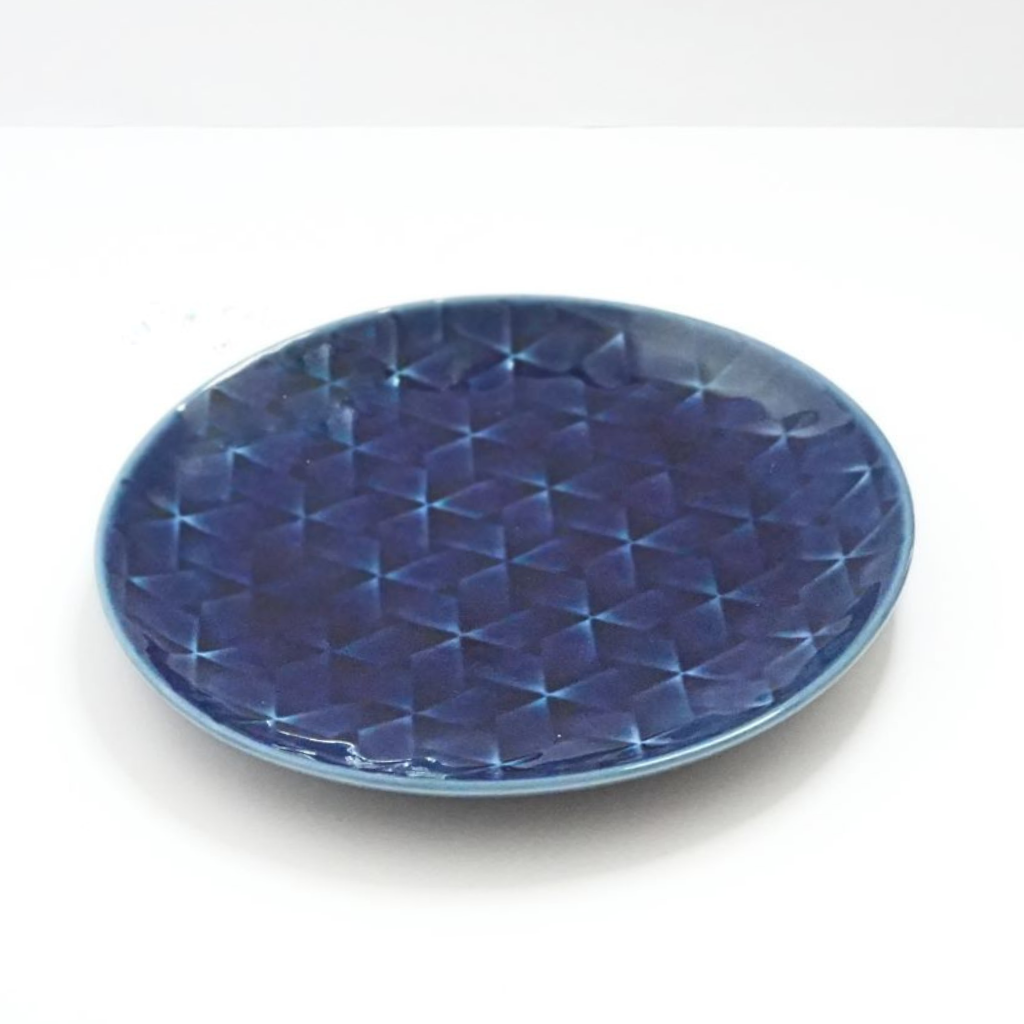 Mino Ware Rhombus Pattern Salad Plate - Navy - side