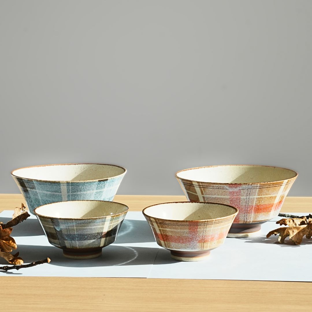 Unofu Glaze Mino Ware Checkered Pattern Donburi Bowl